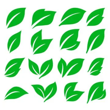 Green spring leaf icons set, stock vector illustration Stock Illustration