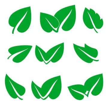 Green spring leaf icons set, stock vector illustration Stock Illustration