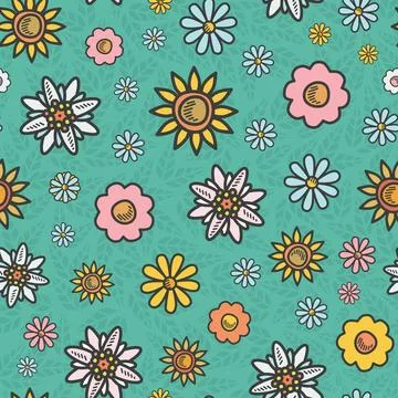 Green Spring Meadow Vector repeat pattern background design Stock Illustration