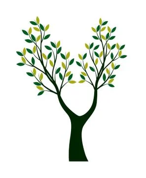 Green Spring Tree. Vector outline Illustration. 스톡 일러스트