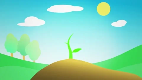 Green sprout growing from the ground to the sun. 2d animation Stock Footage