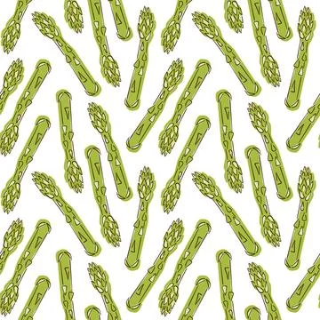 Green sprouts of asparagus seamless pattern in flat style. Vegetable design for Stock Illustration