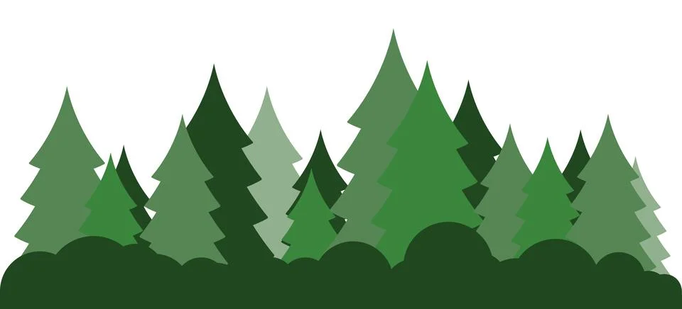 Green spruce forest panorama in flat design style Stock-Illustration