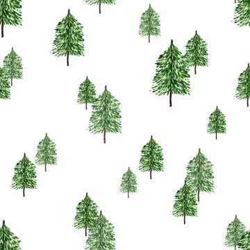 Green spruce. Seamless pattern. Watercolor illustration. Nature. Ecology. Chr Stock Illustration