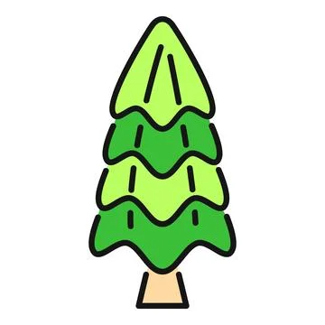 Green spruce tree flat line icon drawing Stock Illustration