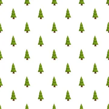 Green spruce trees repeating pattern on white background Stock Illustration