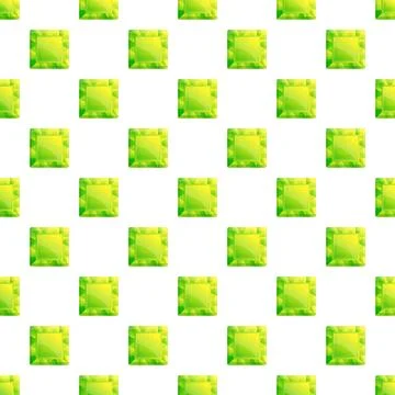 Green square gemstone seamless pattern on white background Stock Illustration