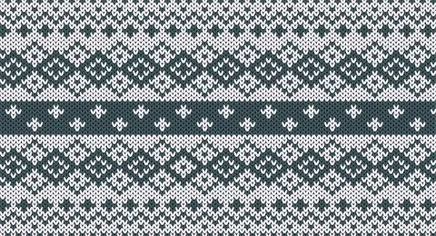 Green square geometric knitted pattern, Festive Sweater Design. Seamless Knit Stock Illustration