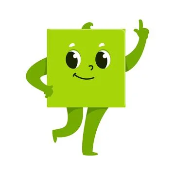 Green square math shape cartoon cheerful character Stock Illustration