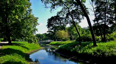Green square with small river Stock Footage 25587752