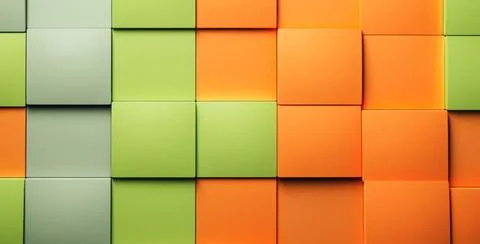 Green Squares Background Simple 3D Background with Orange and Green Square... Stock Photos