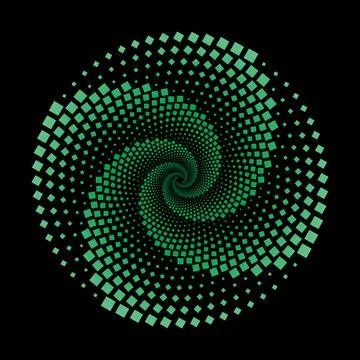 Green squares spiral vortex circle on black background vector art Stockillustratie