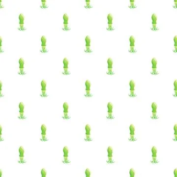 Green squid cartoon creature repeating seamless pattern Stock Illustration