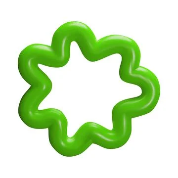 Green squiggle flower shape 3D plastic vector icon, doodle line glossy form 스톡 일러스트