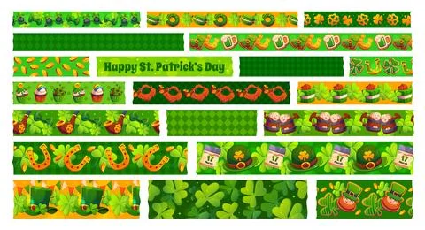 Green St Patrick day washi tape adhesive pieces Stock Illustration