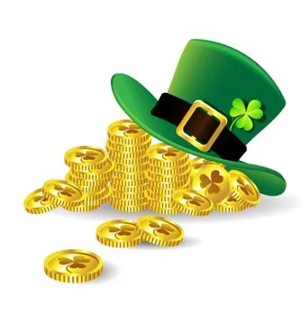 Green St. Patrick's Day hat with shamrock on gold coin Stock Illustration