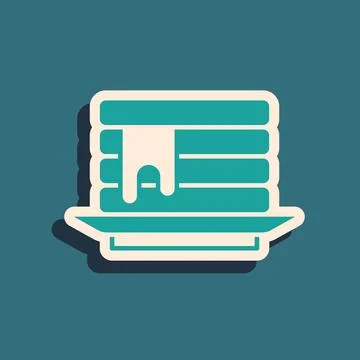 Green Stack of pancakes with honey icon isolated on green background. Breakfast Illustrazione stock