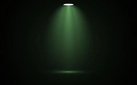 Green stage spotlight illuminates dark background Stock Illustration