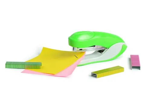Green stapler isolated on white background Stock Photos