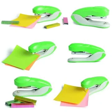 Green stapler isolated on white background Stock Photos