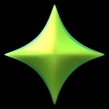 Green star realistic 3D vector, four-pointed star space galaxy emoji spark, GUI Stock Illustration