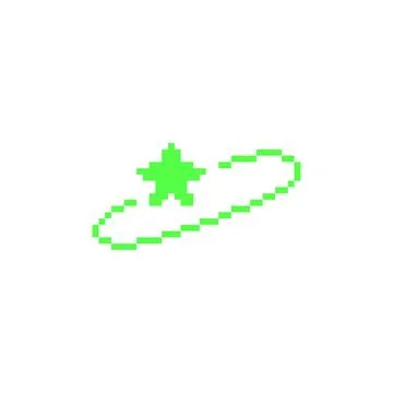 Green star with ring Y2K vector icon pixel art, star in circle with squared イラスト素材