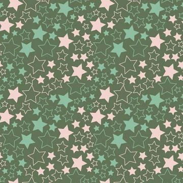 Green star seamless pattern for design and decoration, vector illustration .. Stock Illustration