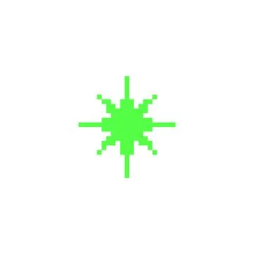 Green star shape pixel art, Y2K symbol snowflake vector icon, shiny game pixeled Stock Illustration