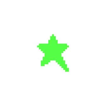 Green star Y2K vector icon in pixel art, rating asymmetrical star with squared Stock Illustration