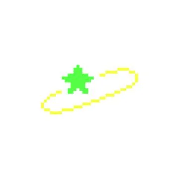 Green star with yellow ring pixel art Y2K vector icon, star in circle squared イラスト素材