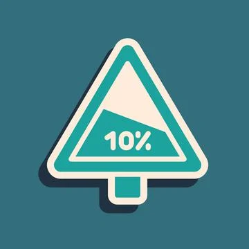 Green Steep ascent and steep descent warning road icon isolated on green Stock Illustration