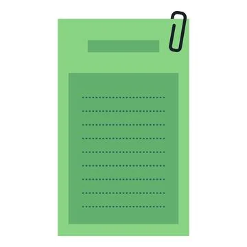 Green sticky note memo element with paperclip and lines Stock Illustration