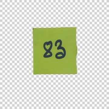 Green sticky note with number eighty three written in black marker Stock Photos