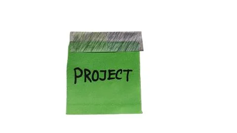 Green sticky note with project label on top Stock Illustration