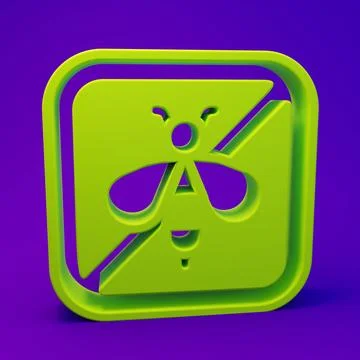 Green Stop bee icon isolated on purple-blue background. Sweet natural food... Illustrazione stock