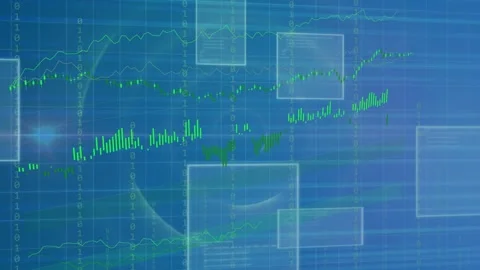 Green streak crossing grid starting charts rising and stacking panels, forming Stock Footage 334788248