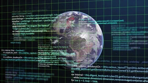 Green streak passing and starting code streams while globe rotating slowly, Stock Footage 329812759