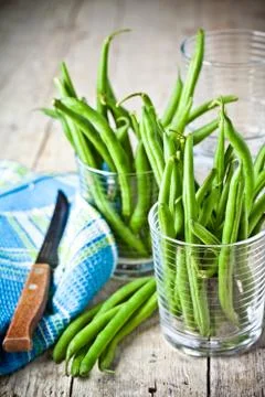 Green string beans in glasses Stock-Fotos