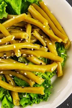 Green string beans vegetable dish natural ingredients tasty snack fresh Stock Photos