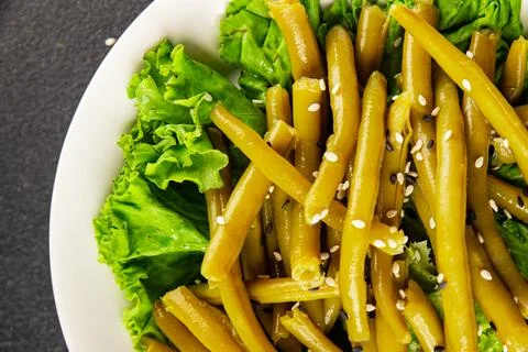 Green string beans vegetable dish natural ingredients tasty snack fresh Stock Photos