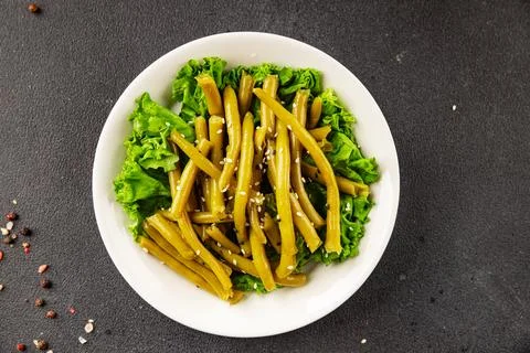 Green string beans vegetable dish natural ingredients tasty snack fresh Stock Photos