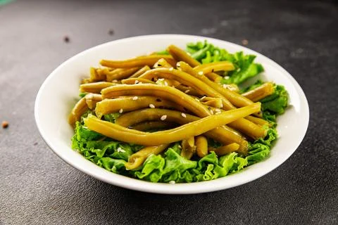 Green string beans vegetable dish natural ingredients tasty snack fresh Stock Photos