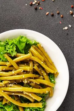 Green string beans vegetable dish natural ingredients tasty snack fresh Stock Photos