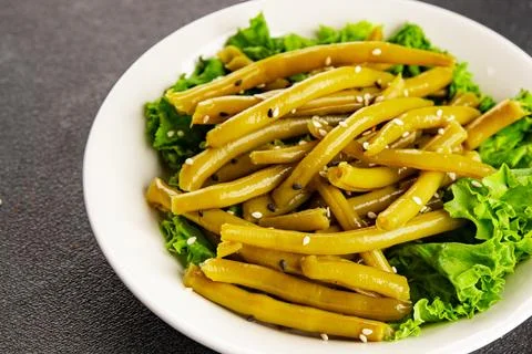 Green string beans vegetable dish natural ingredients tasty snack fresh Stock Photos