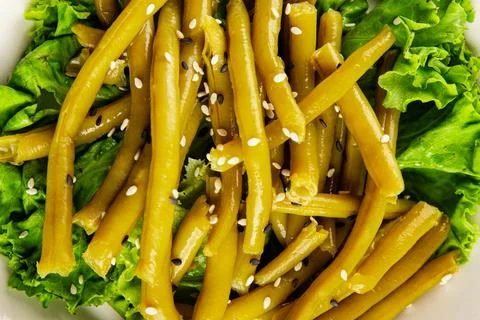 Green string beans vegetable dish natural ingredients tasty snack fresh Stock Photos