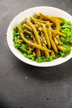 Green string beans vegetable dish natural ingredients tasty snack fresh Stock Photos