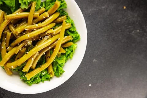 Green string beans vegetable dish natural ingredients tasty snack fresh Stock Photos