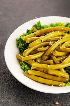 Green string beans vegetable dish natural ingredients tasty snack fresh Stock Photos