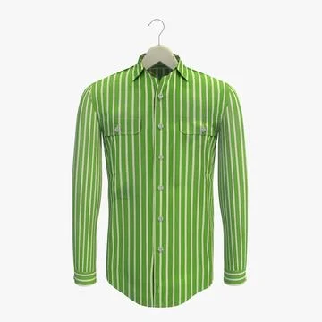 Green Stripe Shirt On A Hanger 3D Model