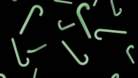 Green Striped Candy Canes Falling Seamless Loop with Alpha Matte Stock Footage 143534573